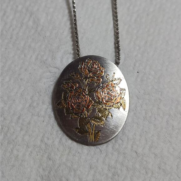 Vintage 1960s Reed & Barton Damascene Floral Necklace NWT - Picture 2 of 6